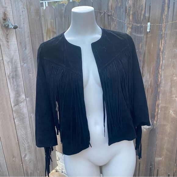 ZARA FRINGED SUEDE BLACK LEATHER JACKET - Picture 1 of 11